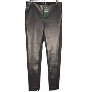 Lauren Ralph Lauren Ankle Pants Womens Sz 0 Black Faux Leather Ponte Pull On NWT